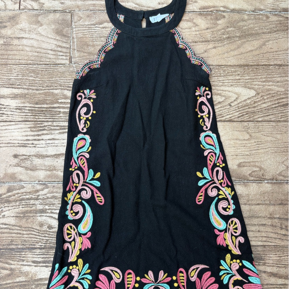 THML Black Mini Dress with Vibrant Embroidery
